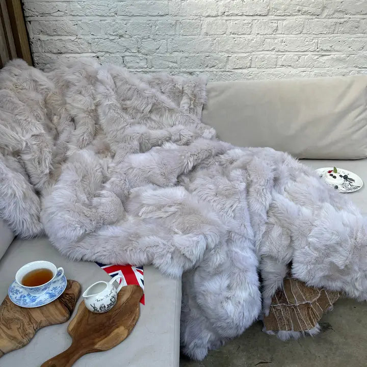 Clotted Cream Shearling Throw 120cm X 220cm - Horizon and Stone 