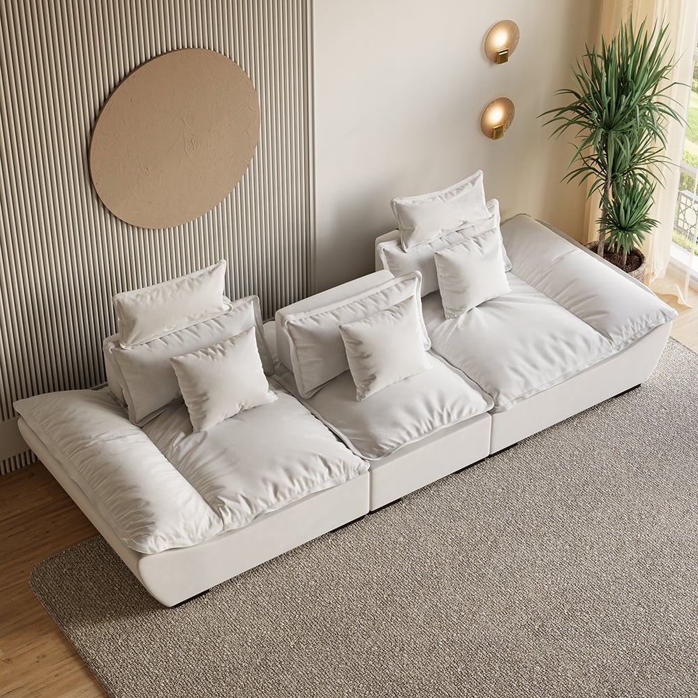 2780mm Modern White Leath-Aire 3 Seater Deep Sofa with Adjustable Backrest Sailboat  SALE