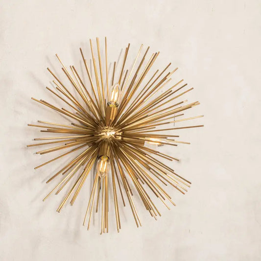Modern Brass Sun Wall Lamp, Art Deco Handmade Design   POLISHED NICKEL