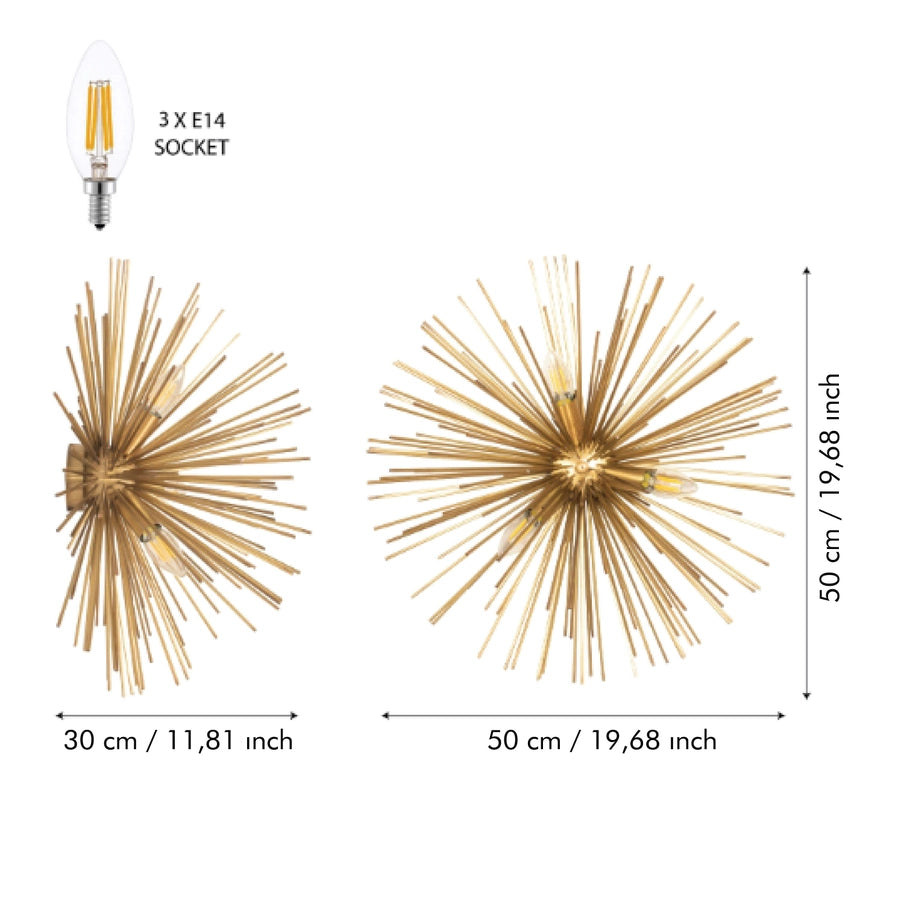 Modern Brass Sun Wall Lamp, Art Deco Handmade Design   POLISHED NICKEL