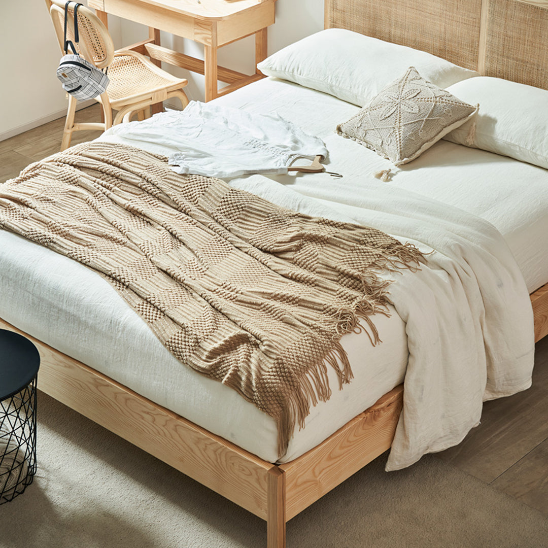 Mason King Size Bed, Superking Size Bed, Rattan & Solid Wood, Oak - Horizon and Stone 