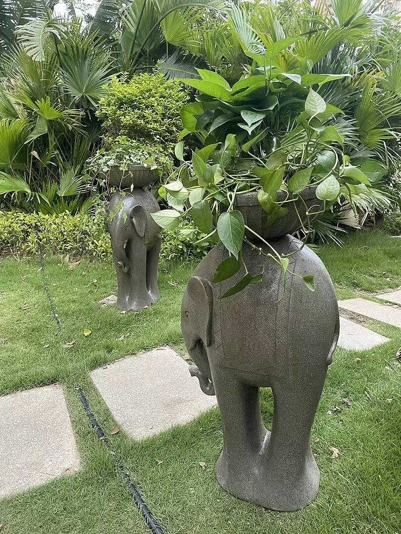 660mm Outdoor Elephant Sculpture Resin Garden Statue Planter Bird Bath Figurine in Green - MIN ORDER 2 - Horizon and Stone 