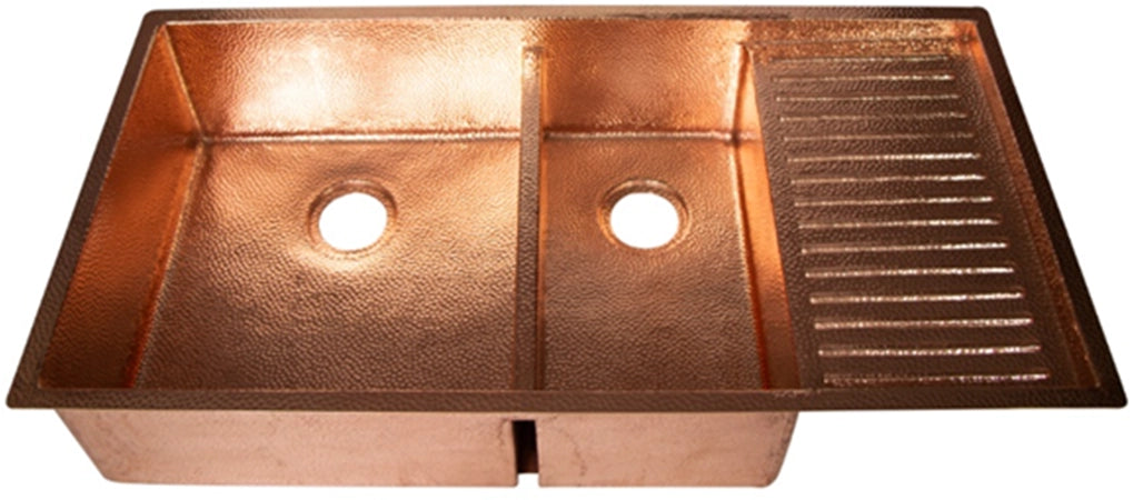42" Drop-in Double Well 60/40 Hammered Copper Kitchen Sink