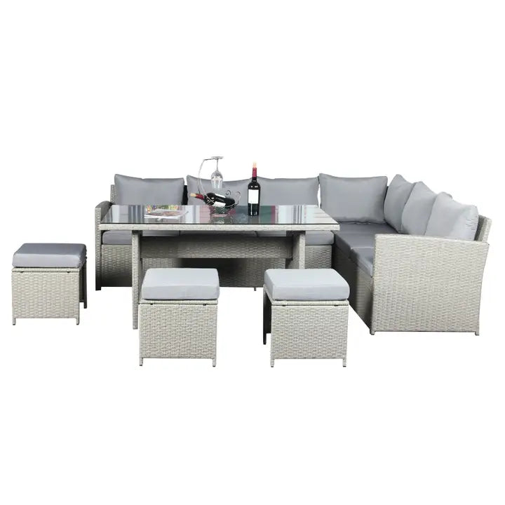 The Knutsford 9 Seat Corner Rattan Dining Set - Horizon and Stone 