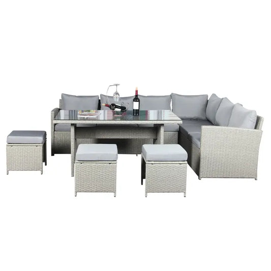 The Knutsford 9 Seat Corner Rattan Dining Set - Horizon and Stone 
