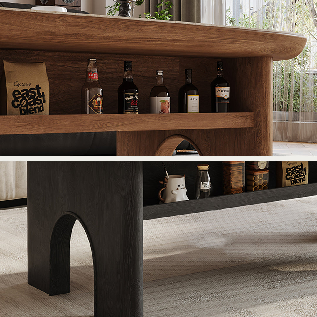 Knight Coffee Table With Storage, Wood, Oval - Horizon and Stone 