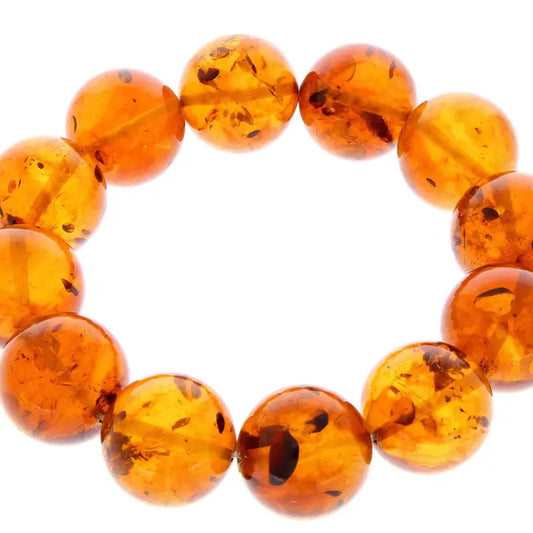 Exclusive Perfect Ball Genuine Baltic Amber Cognac Beaded Bracelet