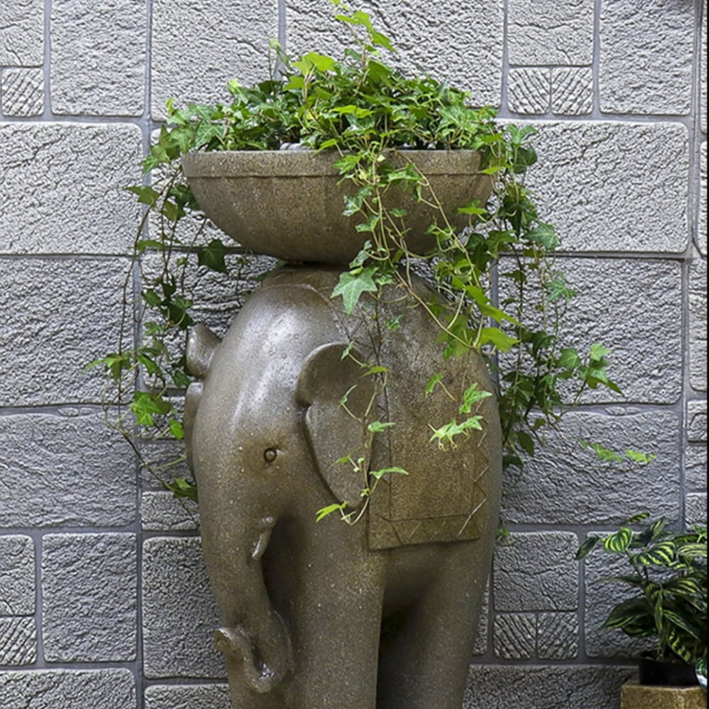 660mm Outdoor Elephant Sculpture Resin Garden Statue Planter Bird Bath Figurine in Green - MIN ORDER 2 - Horizon and Stone 
