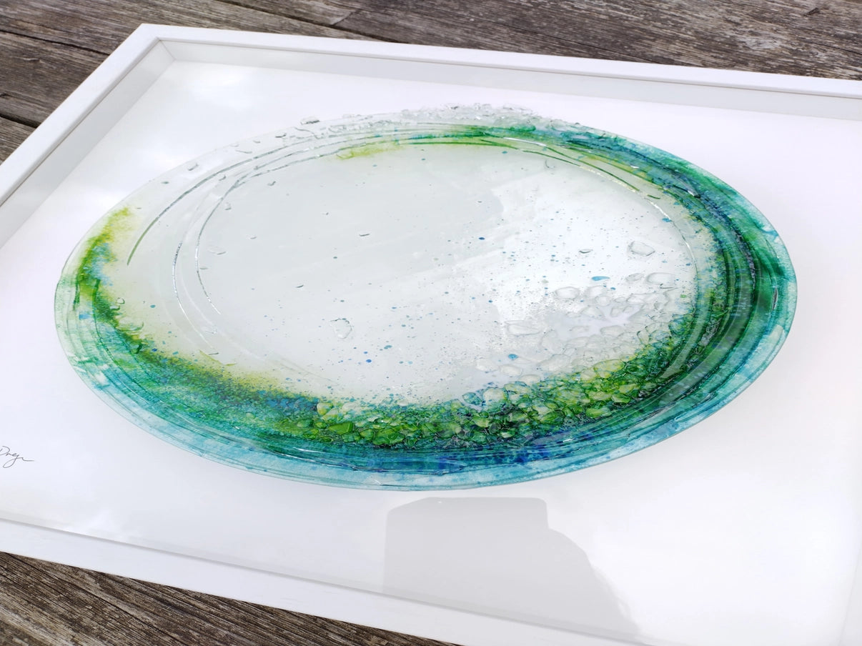 Framed Fused Glass Large Tidal Wave (Round) Wall Art - Horizon and Stone 