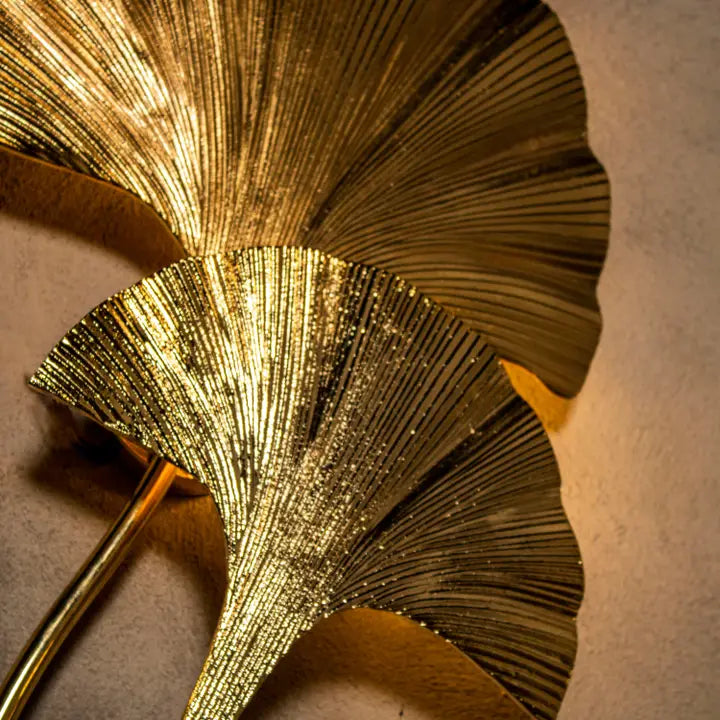 Handmade Ginkgo Double Leaf Sconce Lighting, Mid Century Gold Wall Lamp