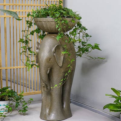 660mm Outdoor Elephant Sculpture Resin Garden Statue Planter Bird Bath Figurine in Green - MIN ORDER 2 - Horizon and Stone 