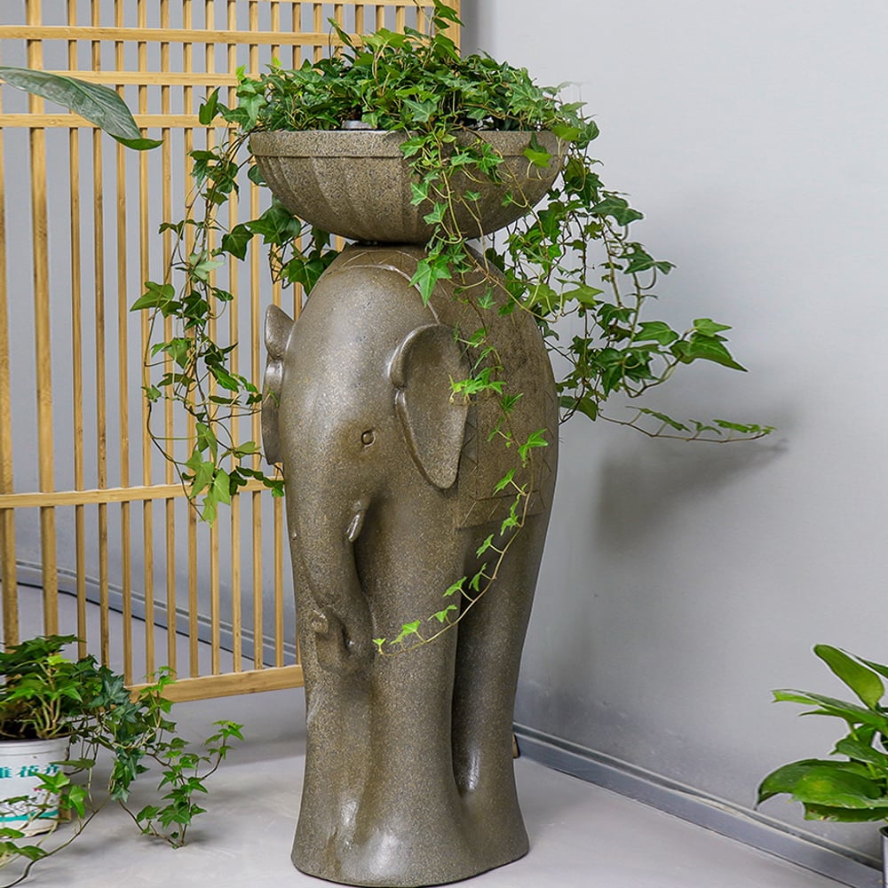 660mm Outdoor Elephant Sculpture Resin Garden Statue Planter Bird Bath Figurine in Green - MIN ORDER 2 - Horizon and Stone 