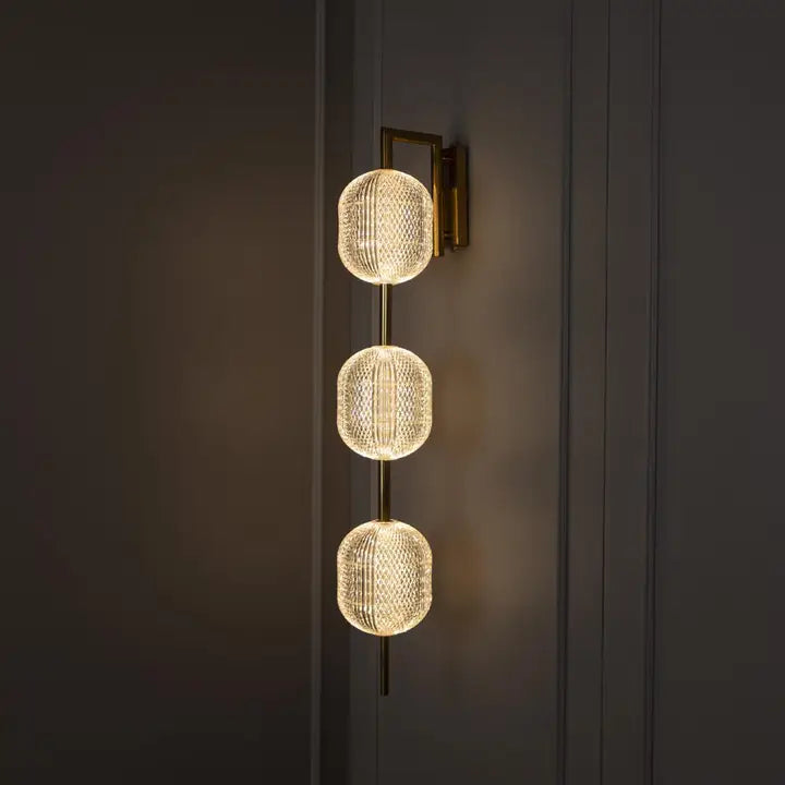 Sofia Triple Acrylic Antique Wall Sconce 90 cm