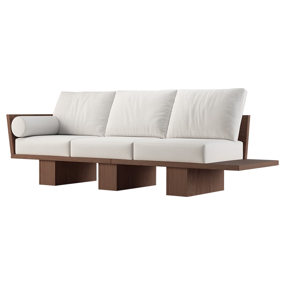 2460mm Walnut Japandi Solid Wood Living Room Sofa 3-Seater Cotton & Linen Upholstery - Horizon and Stone 