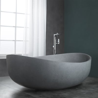 1600mm Industrial Concrete Soaking Bath Oval Cement Freestanding Bathtub in Grey - Horizon and Stone 