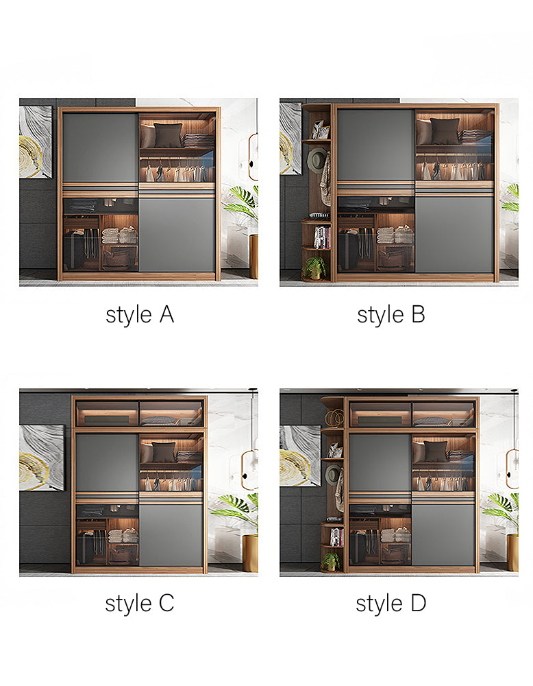 Ueda Double Sliding Door Wardrobe With Lights, Wood - Horizon and Stone 