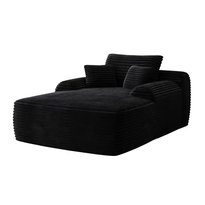 67" Black Corduroy Oversized Chaise Lounge Chair and Toss Pillows - Horizon and Stone 