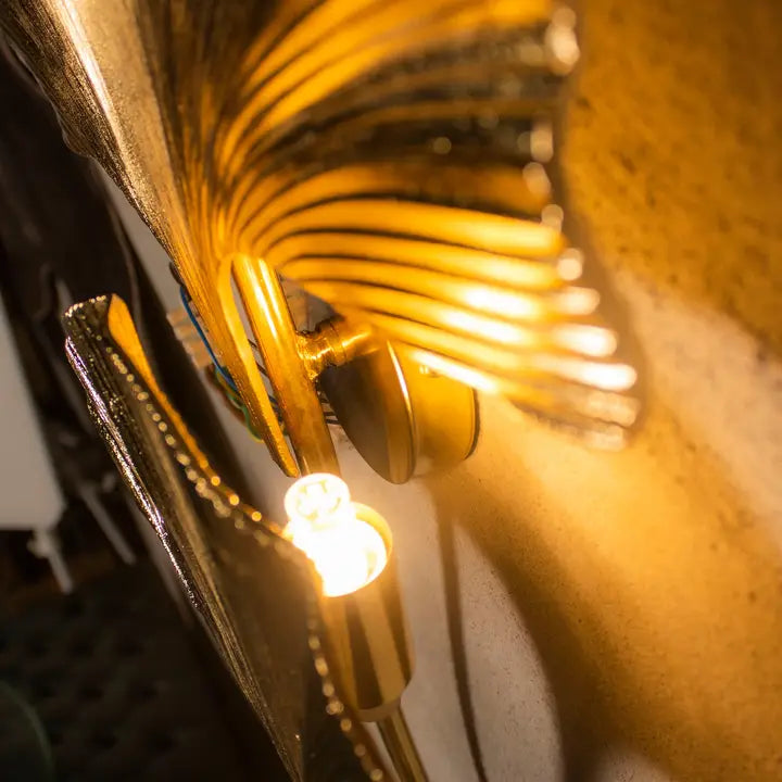 Handmade Ginkgo Double Leaf Sconce Lighting, Mid Century Gold Wall Lamp