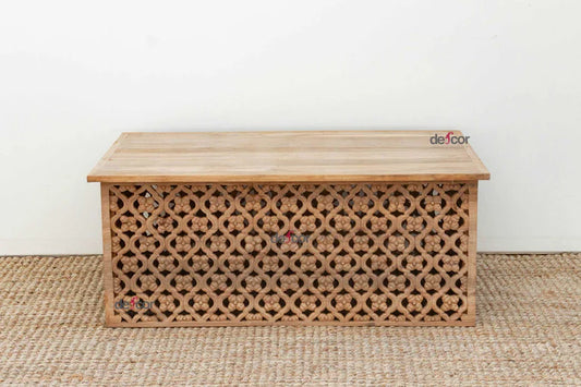 Reclaimed Teak Carved Floral Jali Coffee Table - Horizon and Stone 