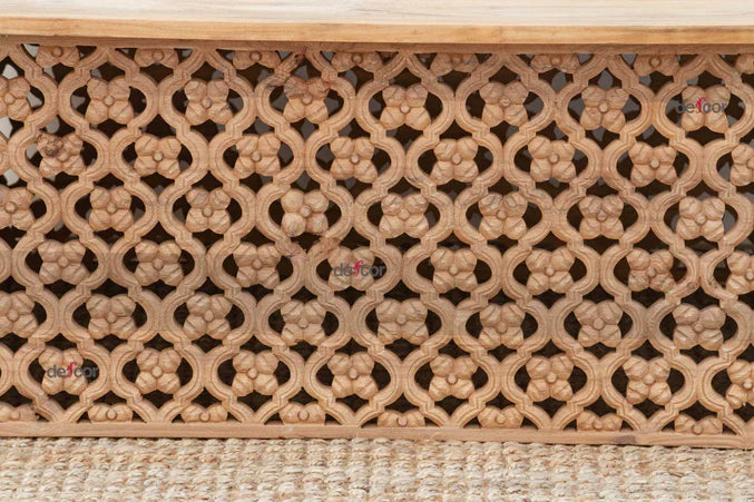 Reclaimed Teak Carved Floral Jali Coffee Table - Horizon and Stone 