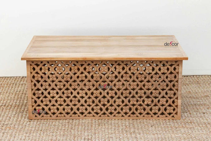 Reclaimed Teak Carved Floral Jali Coffee Table - Horizon and Stone 