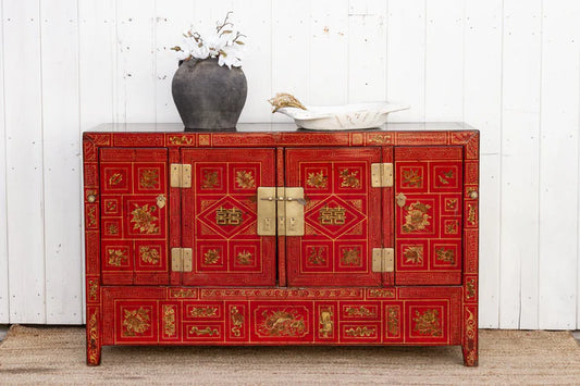 Mid-Century Bridal Red Painted Credenza - ONE OF A KIND - Horizon and Stone 