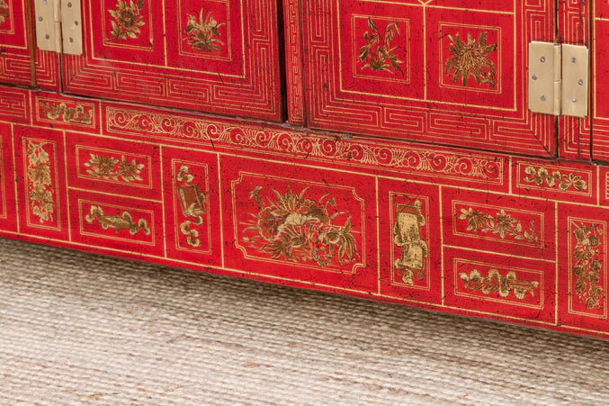 Mid-Century Bridal Red Painted Credenza - ONE OF A KIND - Horizon and Stone 