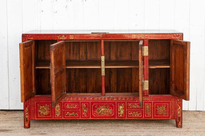 Mid-Century Bridal Red Painted Credenza - ONE OF A KIND - Horizon and Stone 
