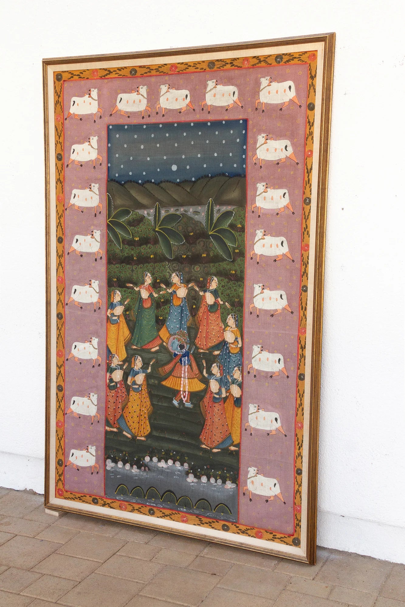 Large Indian Divine Art, Krishna's Cosmic Dance - COLLECTIBLE! - Horizon and Stone 