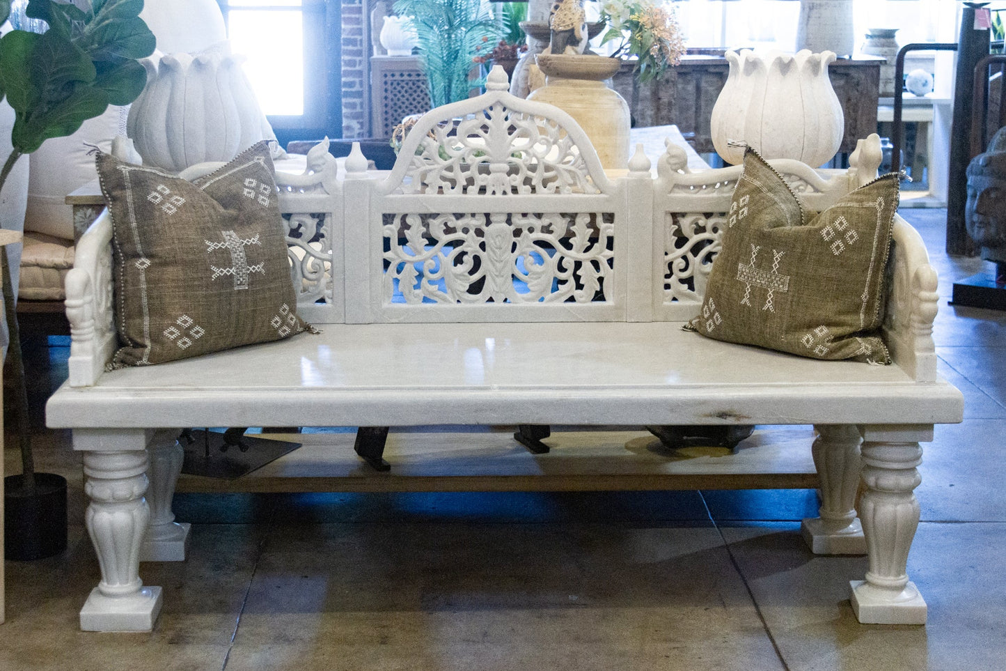 Royal Carved White Marble Garden Bench - LIMITED EDITION - Horizon and Stone 