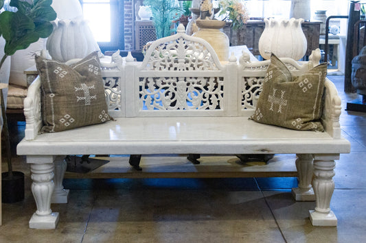 Royal Carved White Marble Garden Bench - LIMITED EDITION - Horizon and Stone 