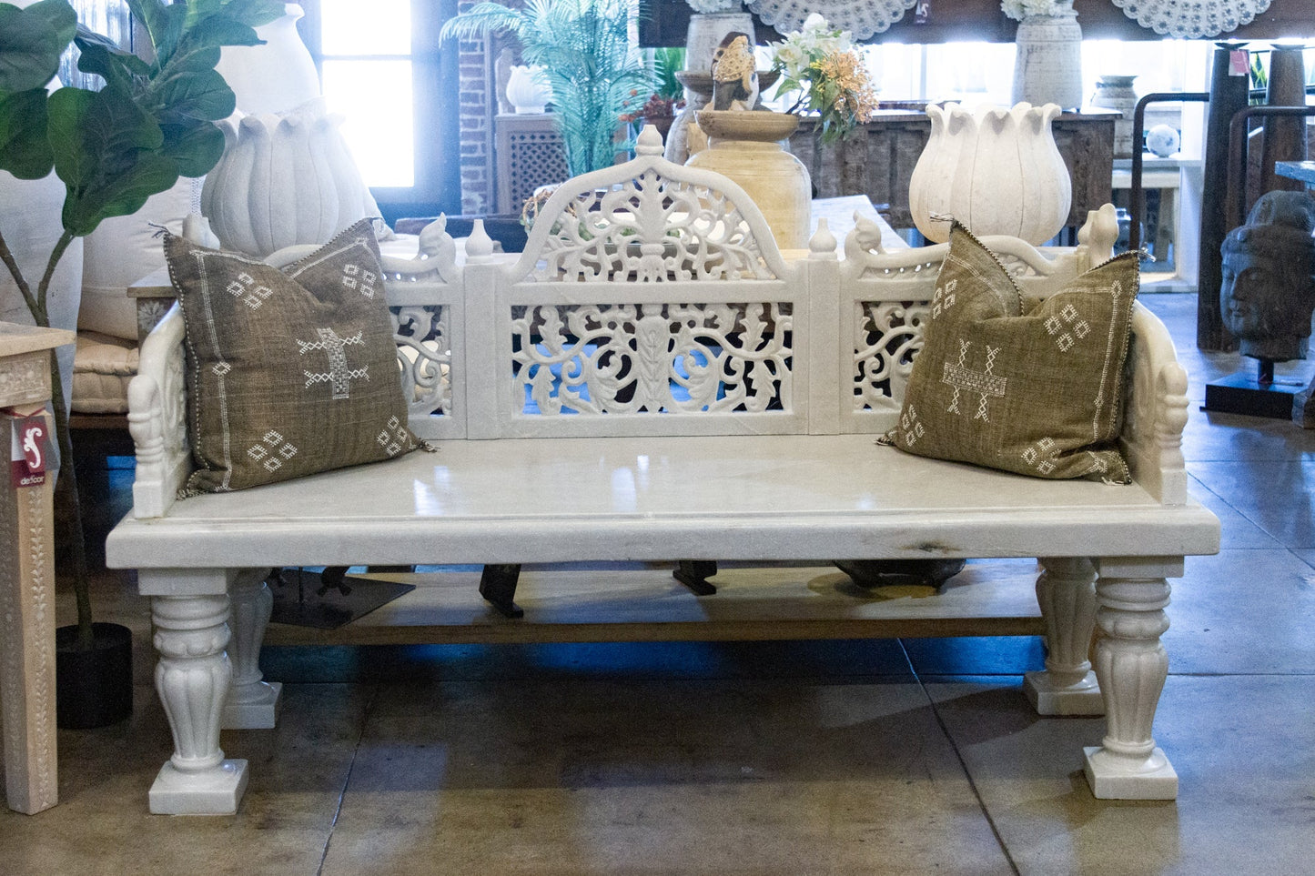 Royal Carved White Marble Garden Bench - LIMITED EDITION - Horizon and Stone 