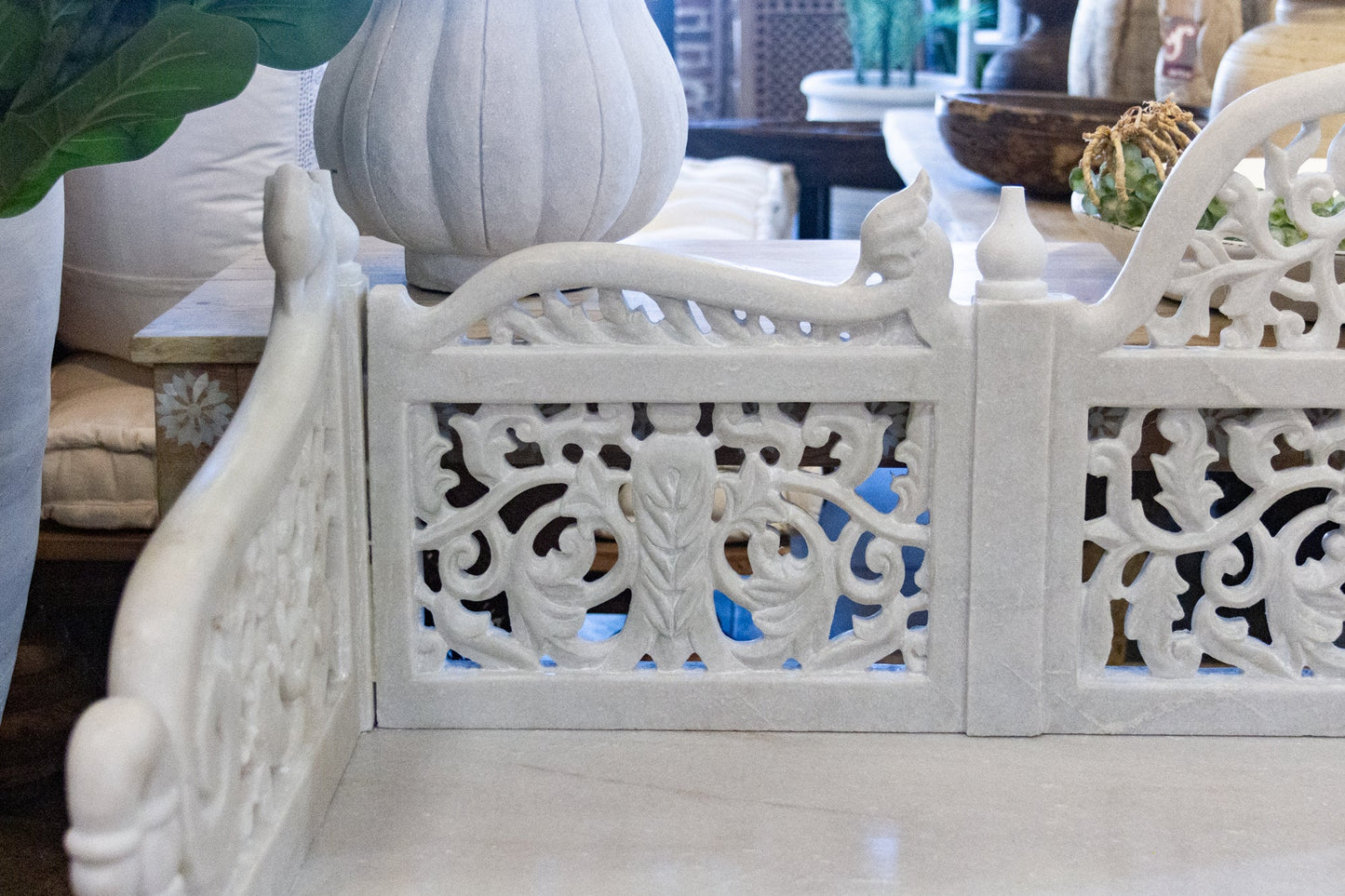 Royal Carved White Marble Garden Bench - LIMITED EDITION - Horizon and Stone 