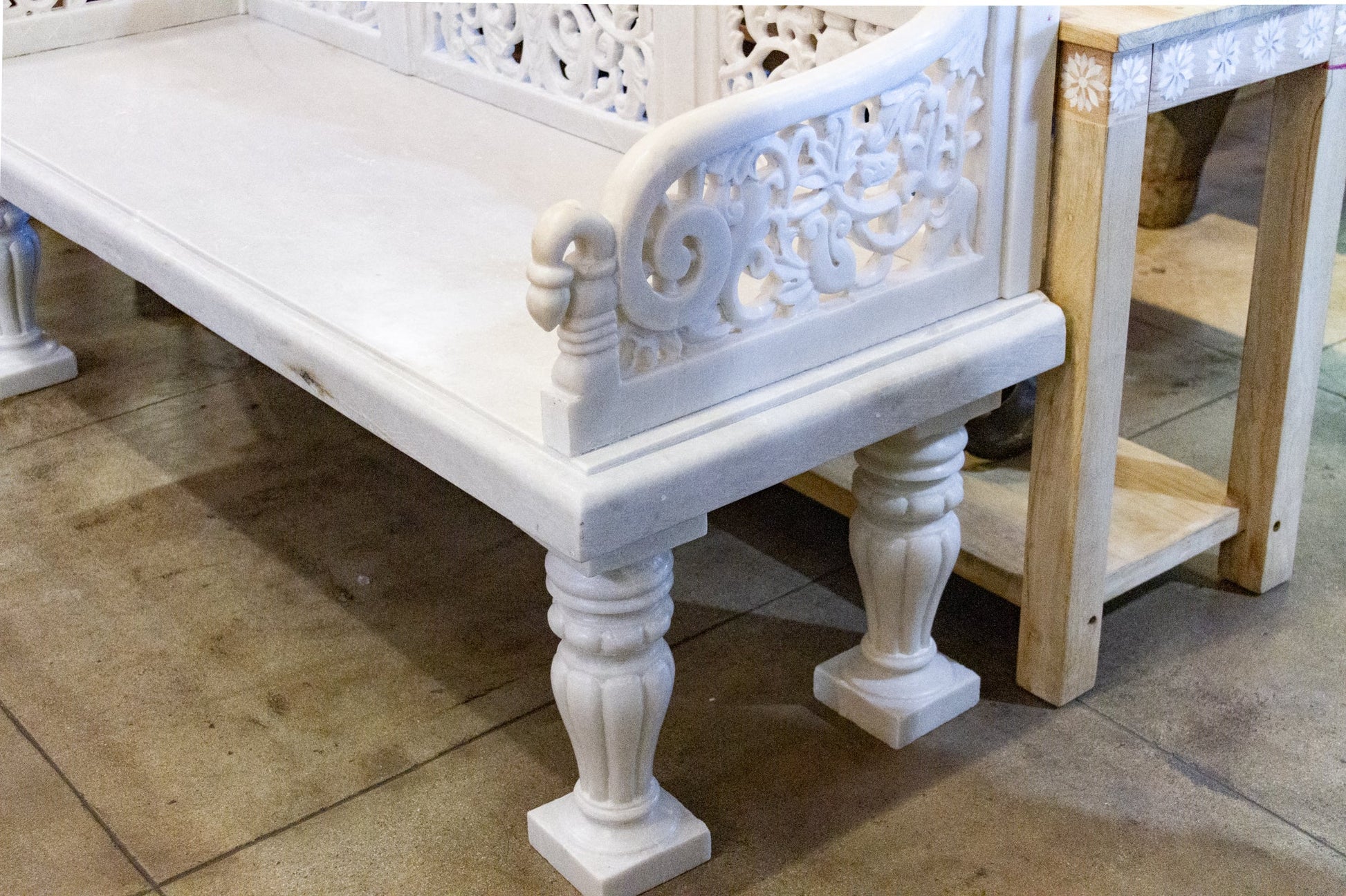 Royal Carved White Marble Garden Bench - LIMITED EDITION - Horizon and Stone 
