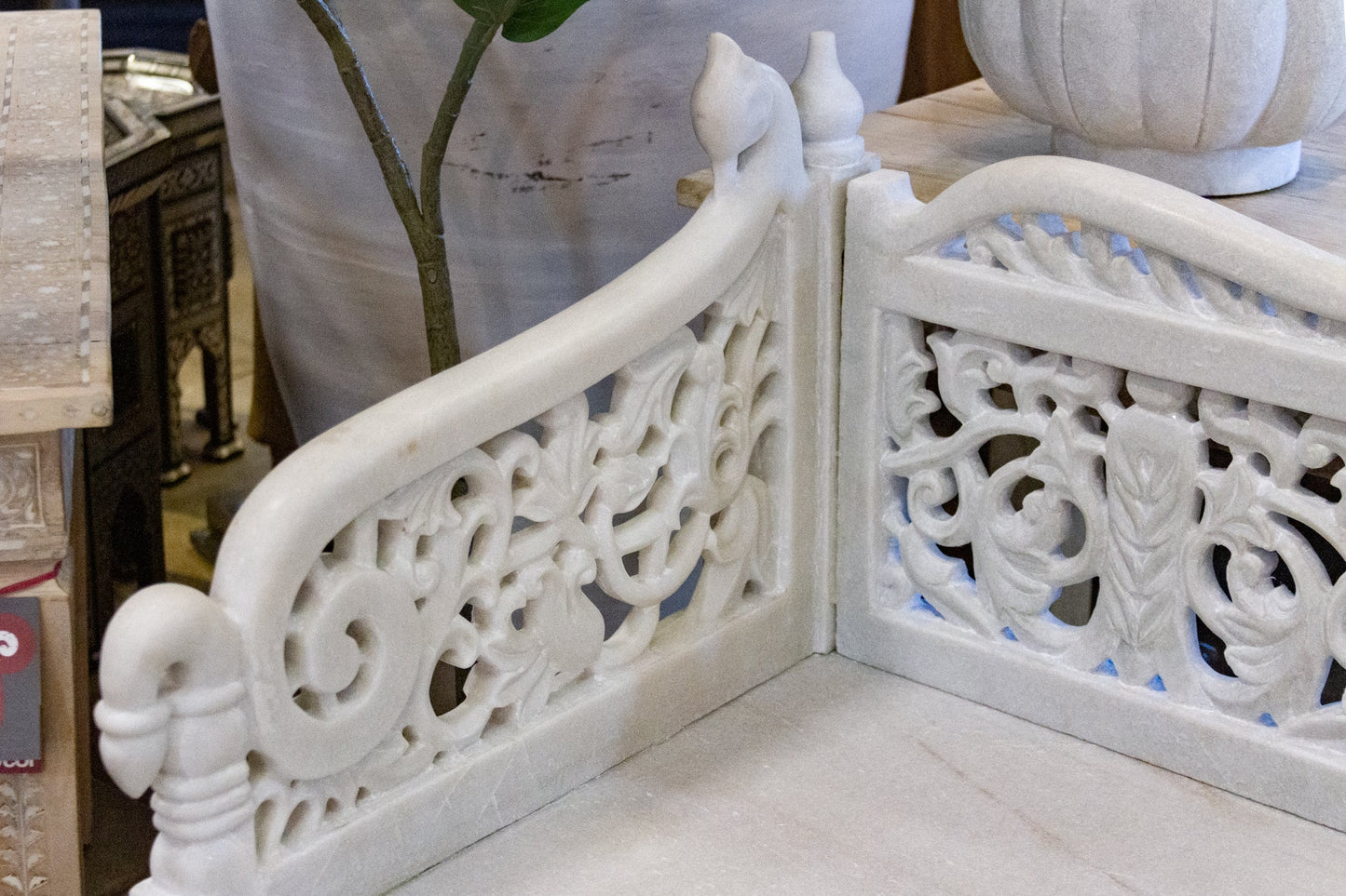 Royal Carved White Marble Garden Bench - LIMITED EDITION - Horizon and Stone 