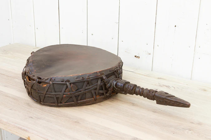 Antique Nepalese Carved Shaman Drum - RARE FIND - Horizon and Stone 