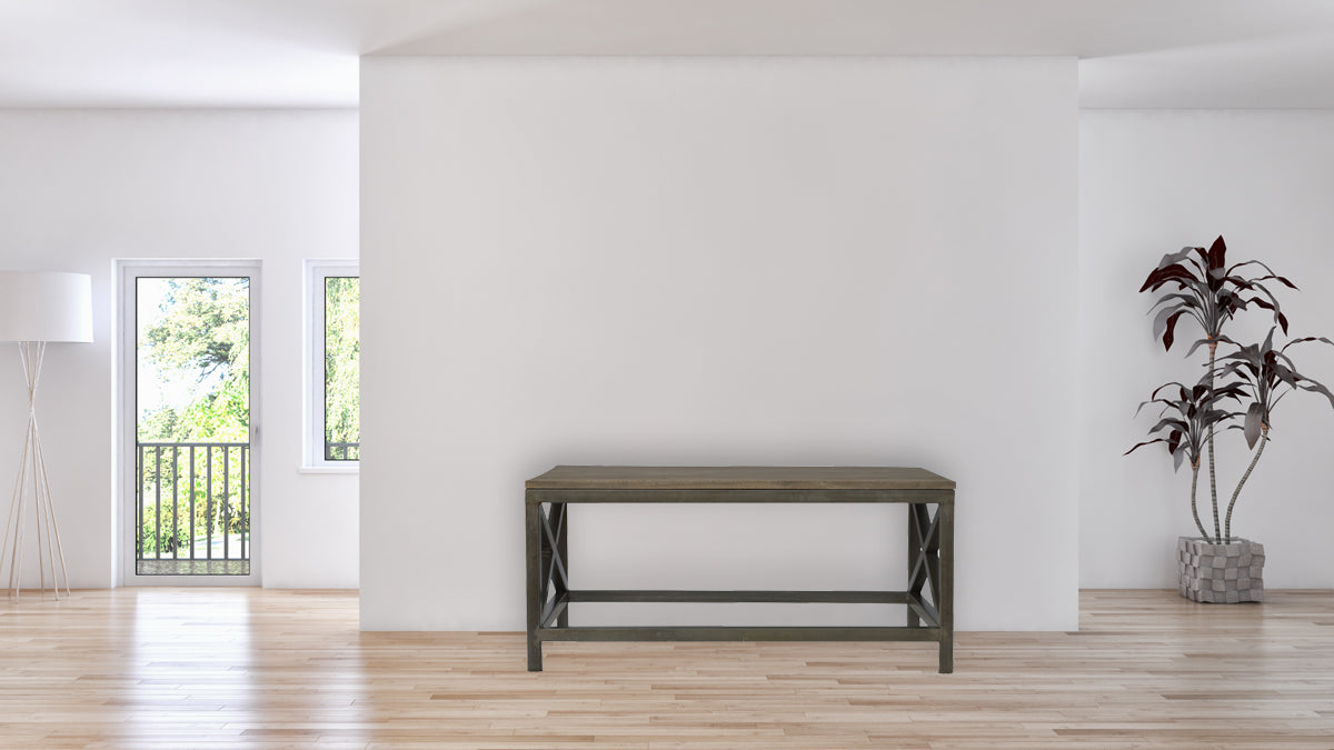 Industrial Cross Metal Oatmeal Coffee Table - Horizon and Stone 
