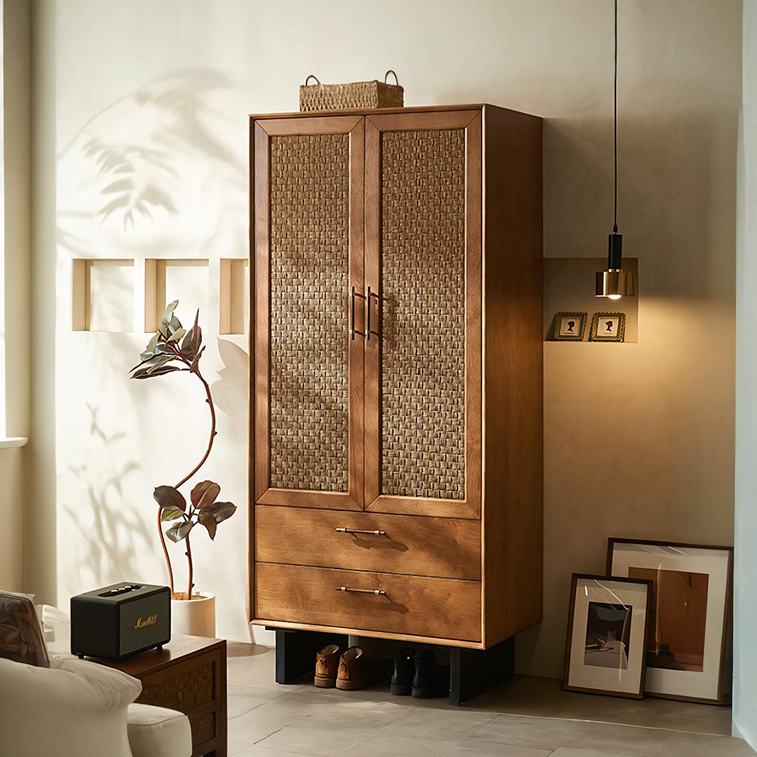 Kaylee Rattan Wardrobe, Solid Wood - Horizon and Stone 