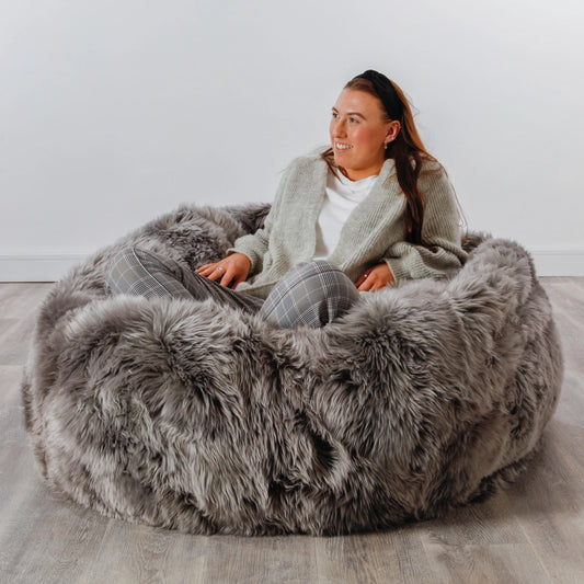 Luxurious Grey Sheepskin Beanbag