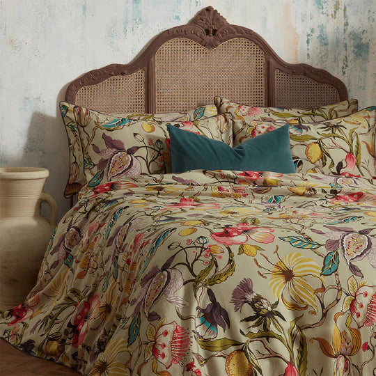 EW by Edinburgh Weavers Morton Floral Printed Cotton Sateen Piped Duvet Cover Set Chintz - Horizon and Stone 