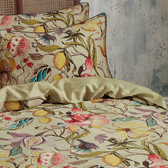 EW by Edinburgh Weavers Morton Floral Printed Cotton Sateen Piped Duvet Cover Set Chintz - Horizon and Stone 