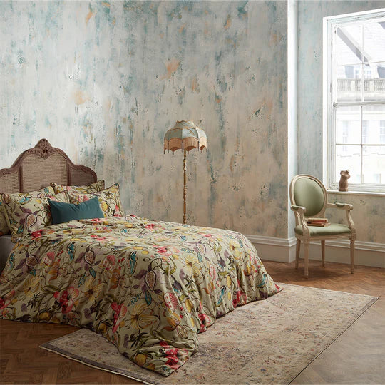 EW by Edinburgh Weavers Morton Floral Printed Cotton Sateen Piped Duvet Cover Set Chintz - Horizon and Stone 