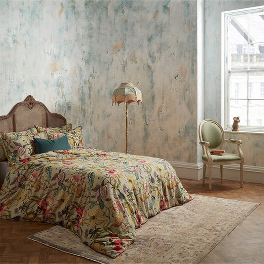 EW by Edinburgh Weavers Morton Floral Printed Cotton Sateen Piped Duvet Cover Set Chintz - Horizon and Stone 