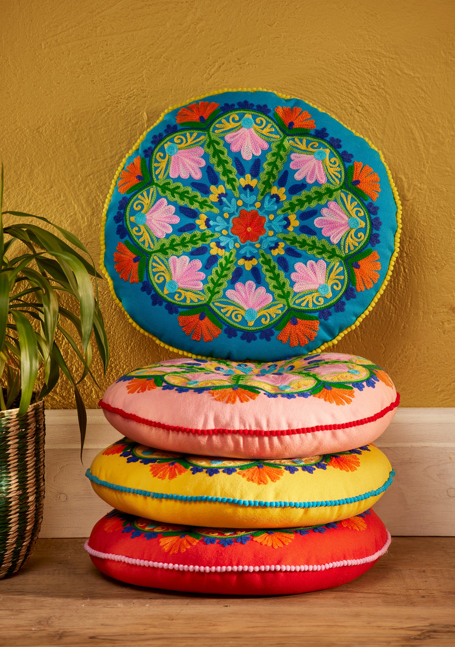 Folk Mandala Embroidered Seat Cushion   MIN ORDER 4 - Horizon and Stone 