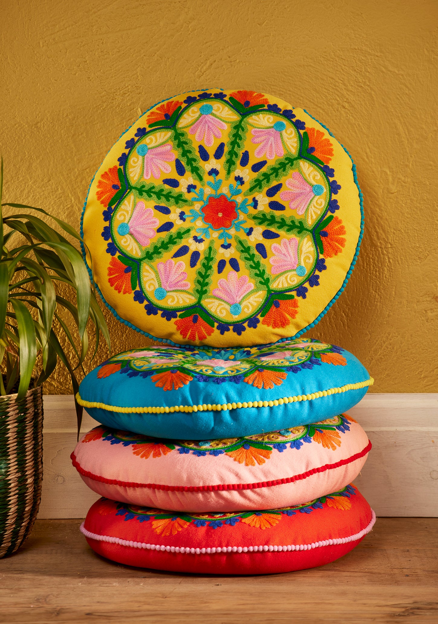 Folk Mandala Embroidered Seat Cushion   MIN ORDER 4 - Horizon and Stone 
