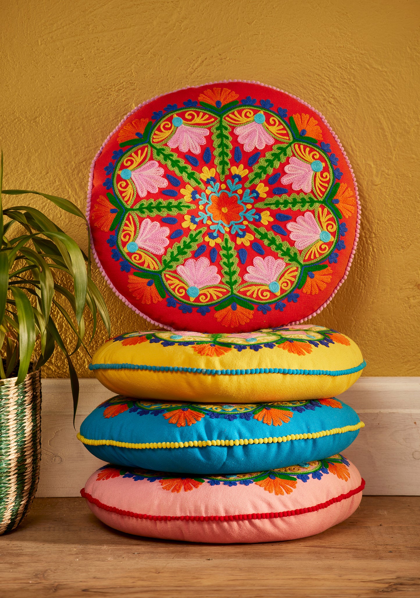 Folk Mandala Embroidered Seat Cushion   MIN ORDER 4 - Horizon and Stone 