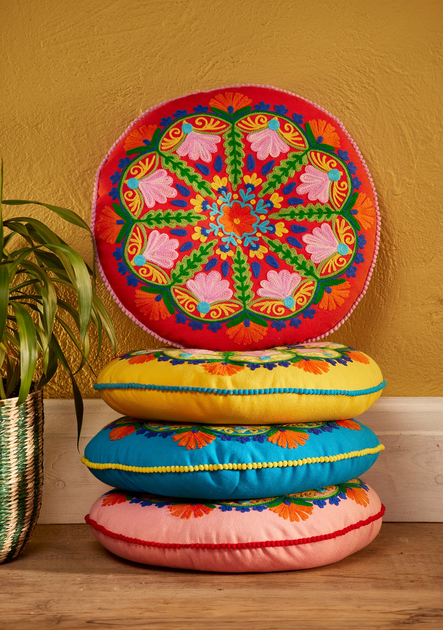 Folk Mandala Embroidered Seat Cushion   MIN ORDER 4 - Horizon and Stone 