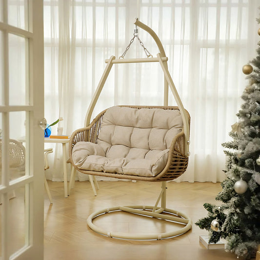 Phedra Rattan Garden Hanging Egg Chair with Stand, Indoor/ Outdoor Furniture - Horizon and Stone 