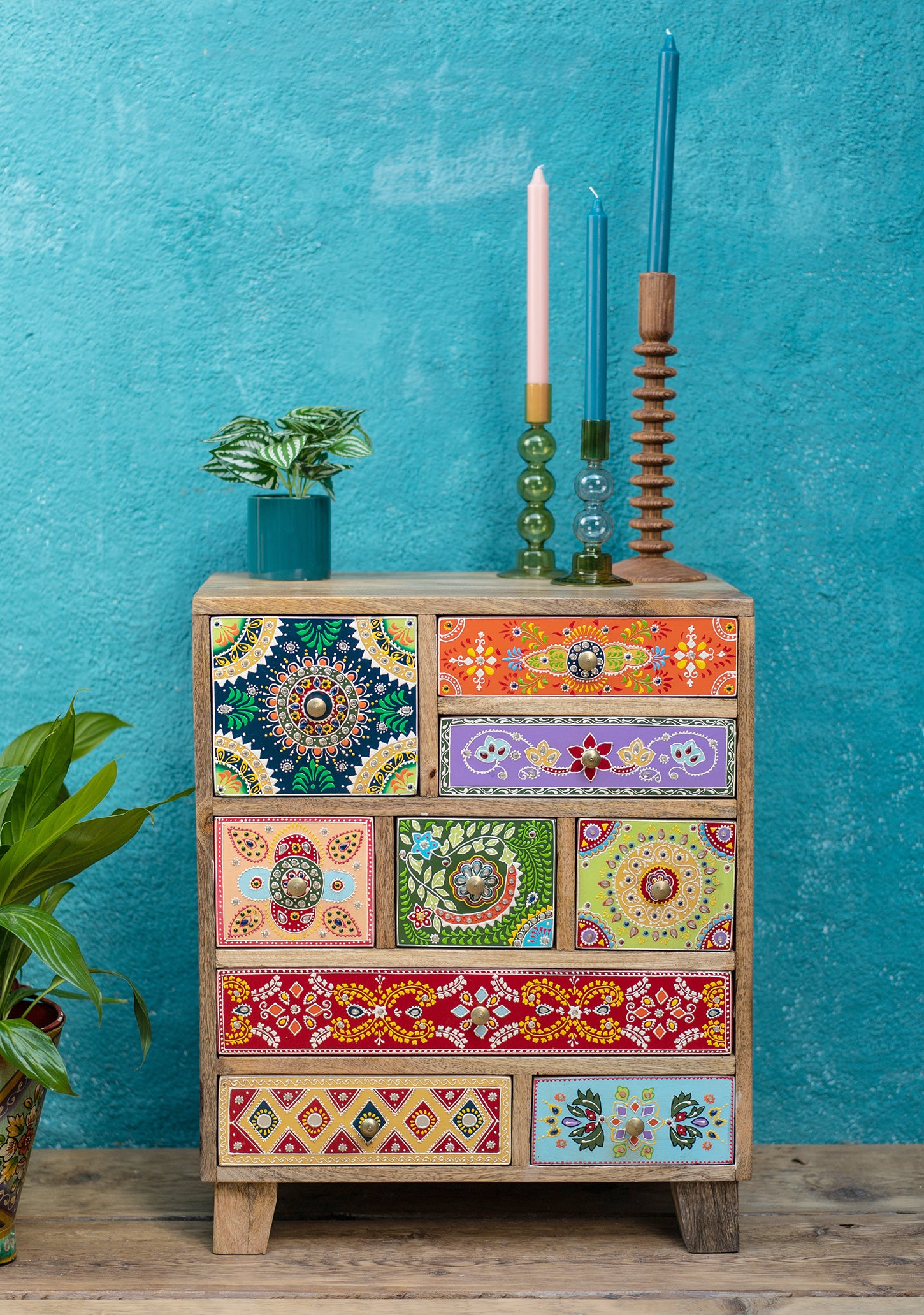 Sankalaka Hand Painted 9 Drawer Cabinet / Chest - Horizon and Stone 