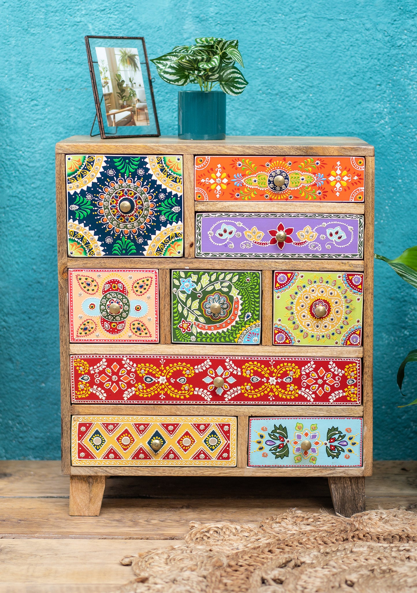 Sankalaka Hand Painted 9 Drawer Cabinet / Chest - Horizon and Stone 